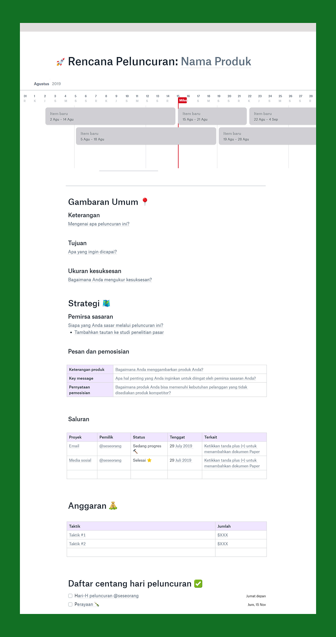 Tetaplah terdepan dalam tugas dan tenggat waktu penting. Koordinasikan tim lintas fungsional dengan menetapkan tonggak, menetapkan tugas, dan mengelola persetujuan di tempat semua orang dapat menemukannya. preview