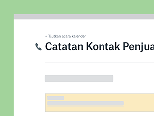 Lacak perincian penting dari kunjungan ke pelanggan Anda. Buat kerangka untuk topik agenda, buat catatan kasar, dan tangkap item tindakan yang berkaitan agar Anda dan tim Anda tetap memegang kendali. preview